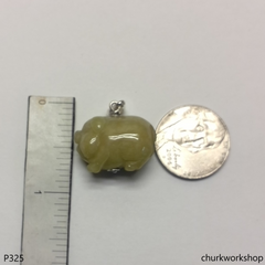 Yellow jade pig pendant with silver bail