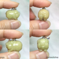 Yellow jade pig pendant with silver bail