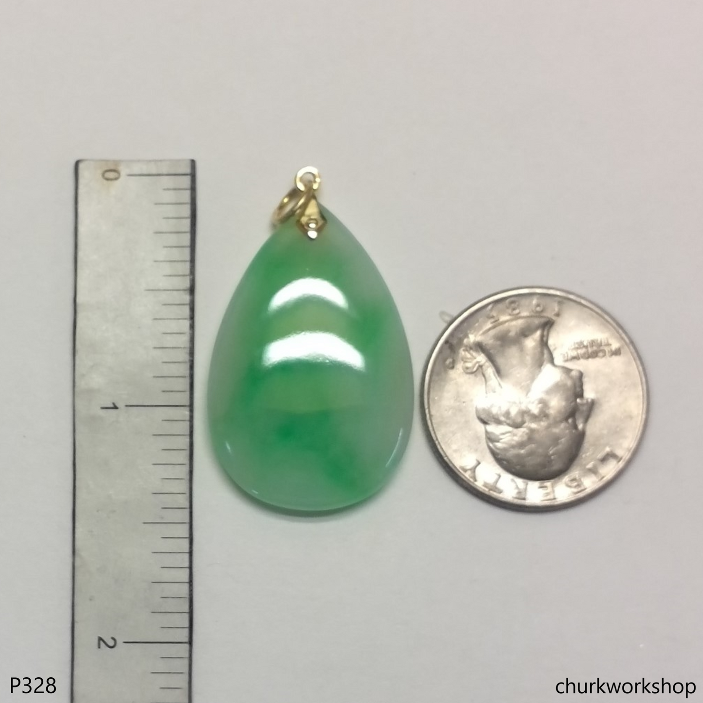 Natural color 14K yellow gold jade pendant