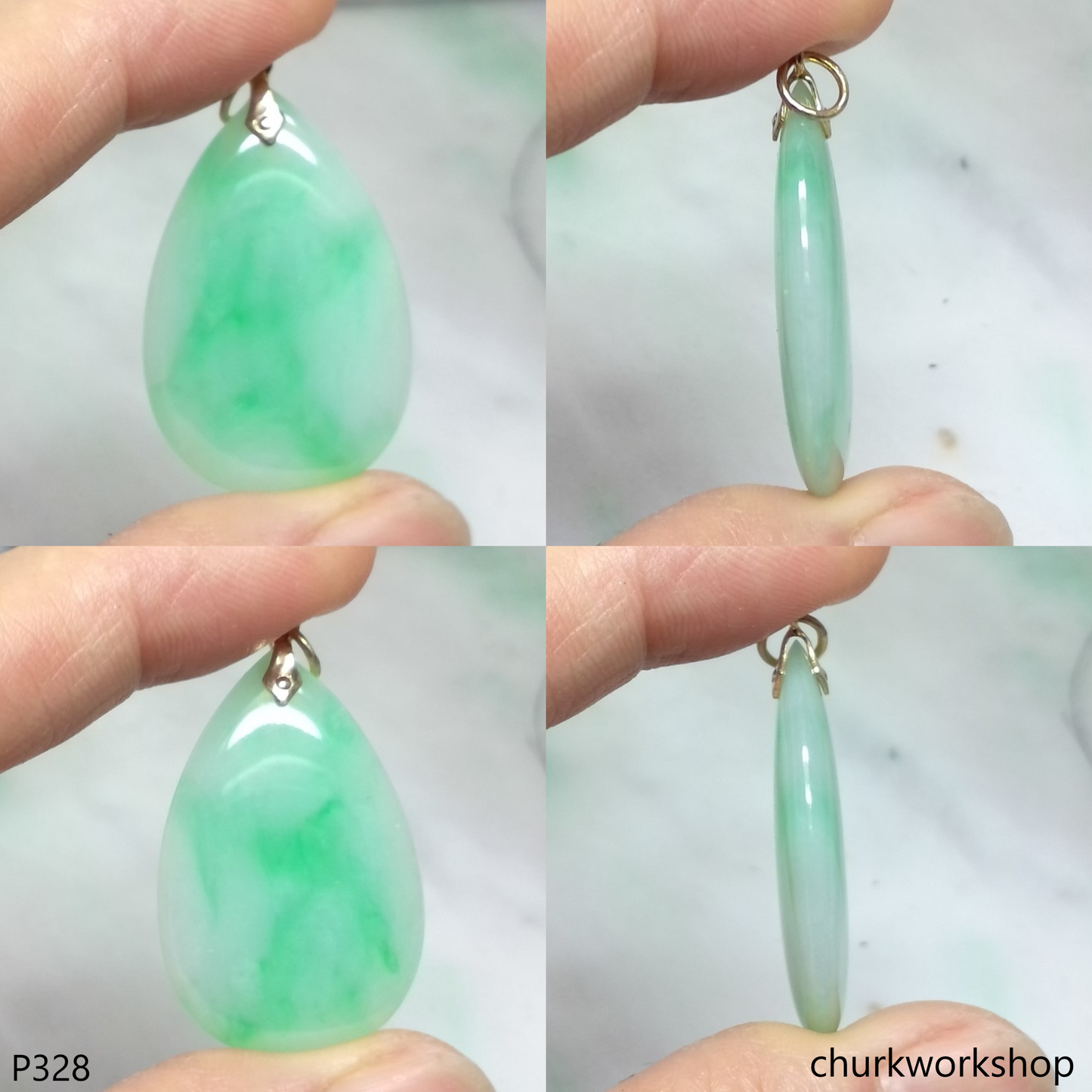 Natural color 14K yellow gold jade pendant