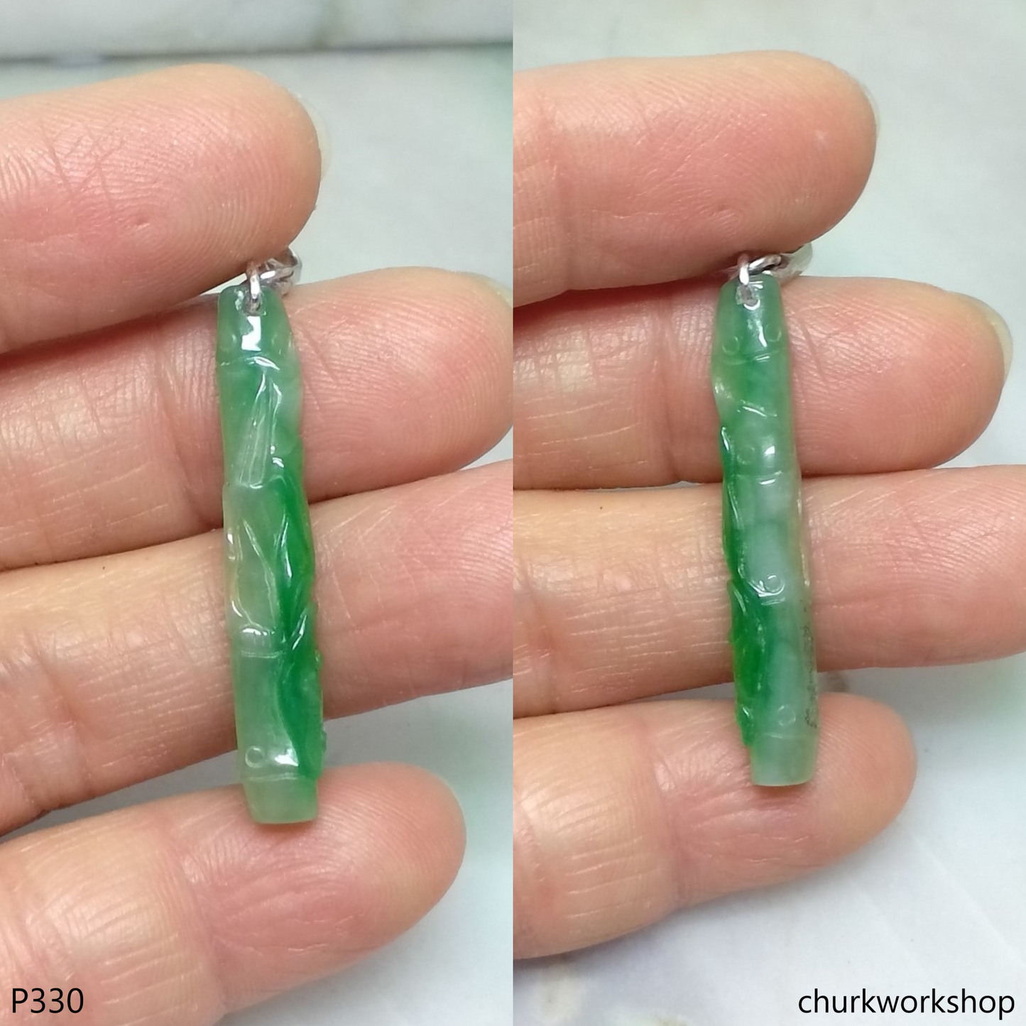 Small green jade bamboo pendant