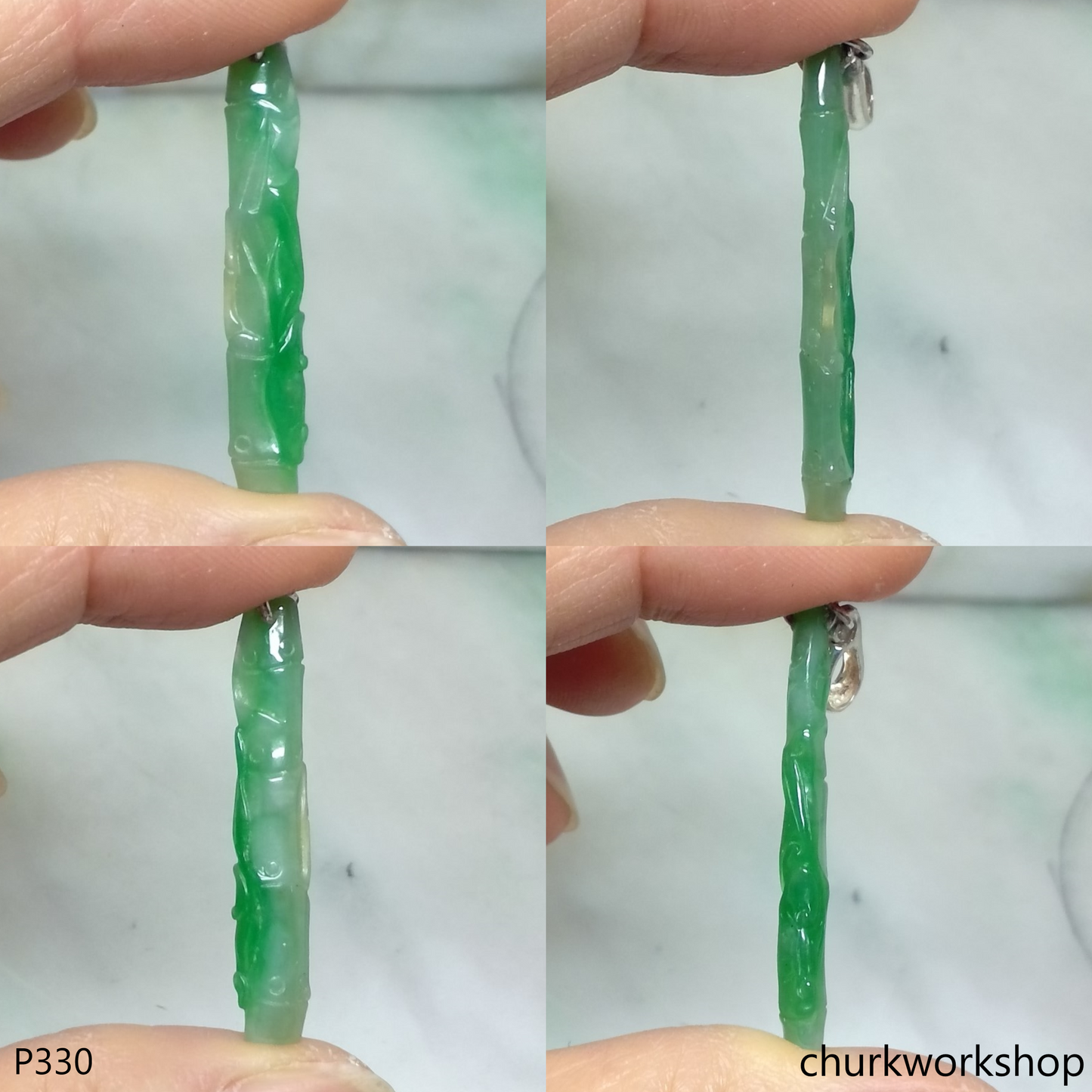 Small green jade bamboo pendant
