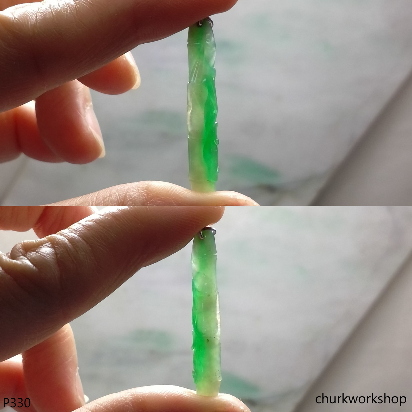 Small green jade bamboo pendant