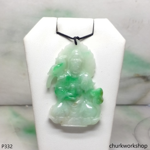 White base with apple green jade lady Buddha