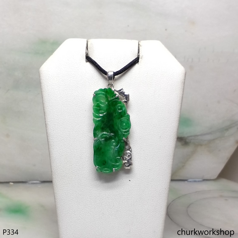 Dark green jade sterling silver pendant