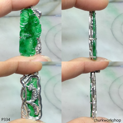 Dark green jade sterling silver pendant