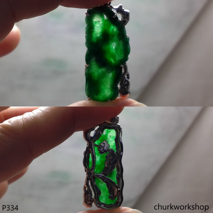 Dark green jade sterling silver pendant