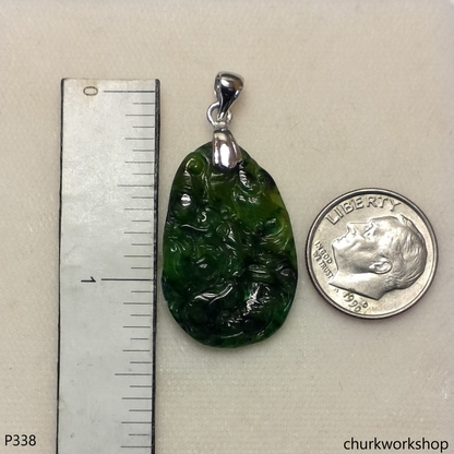 Dark green jade dragon pendant