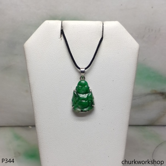 Small green jade happy Buddha pendant