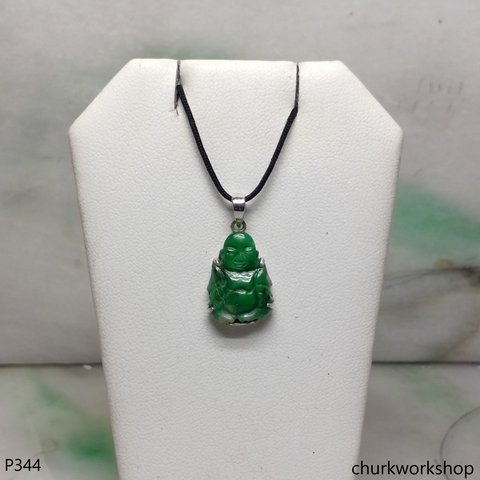Small green jade happy Buddha pendant