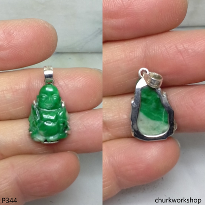 Small green jade happy Buddha pendant