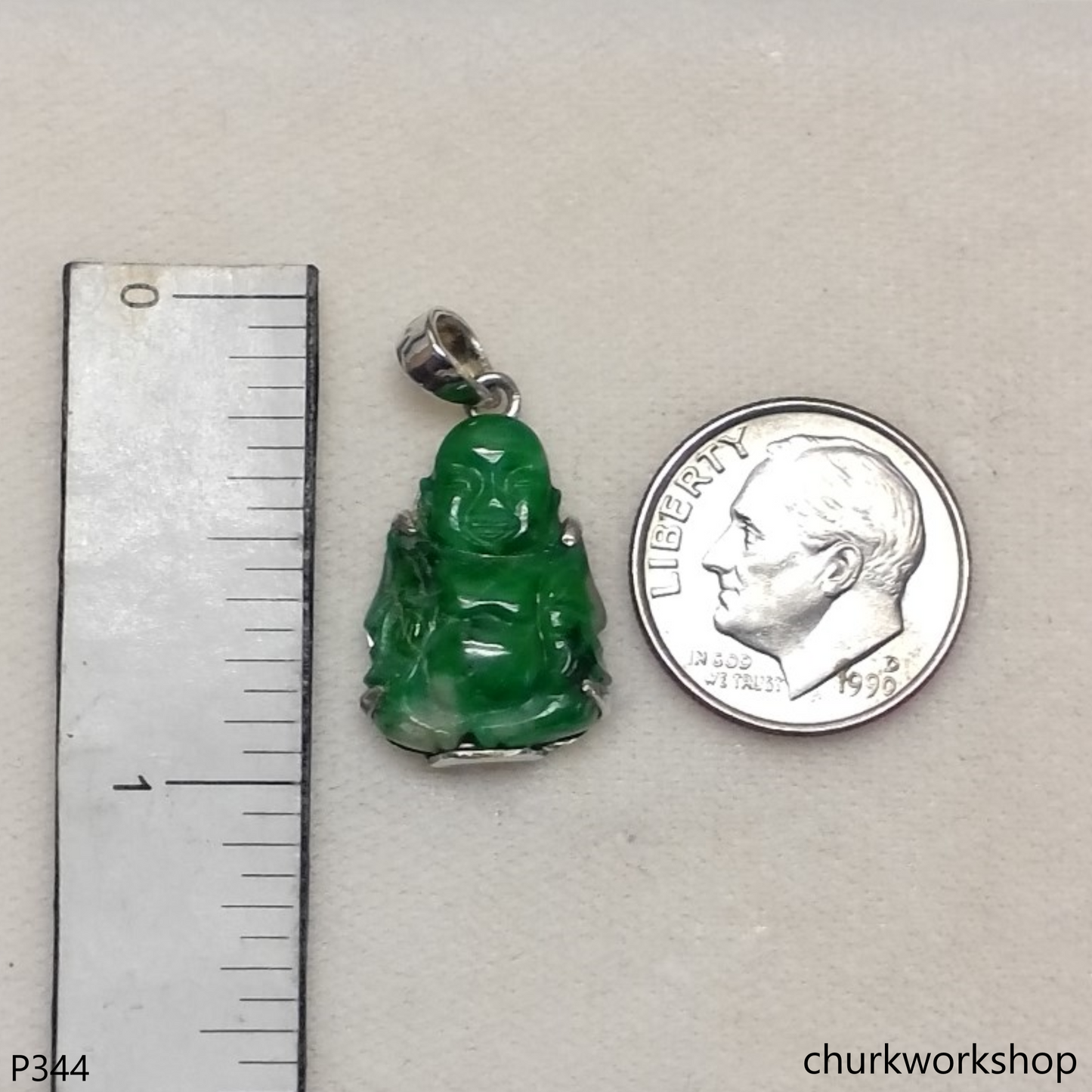 Small green jade happy Buddha pendant