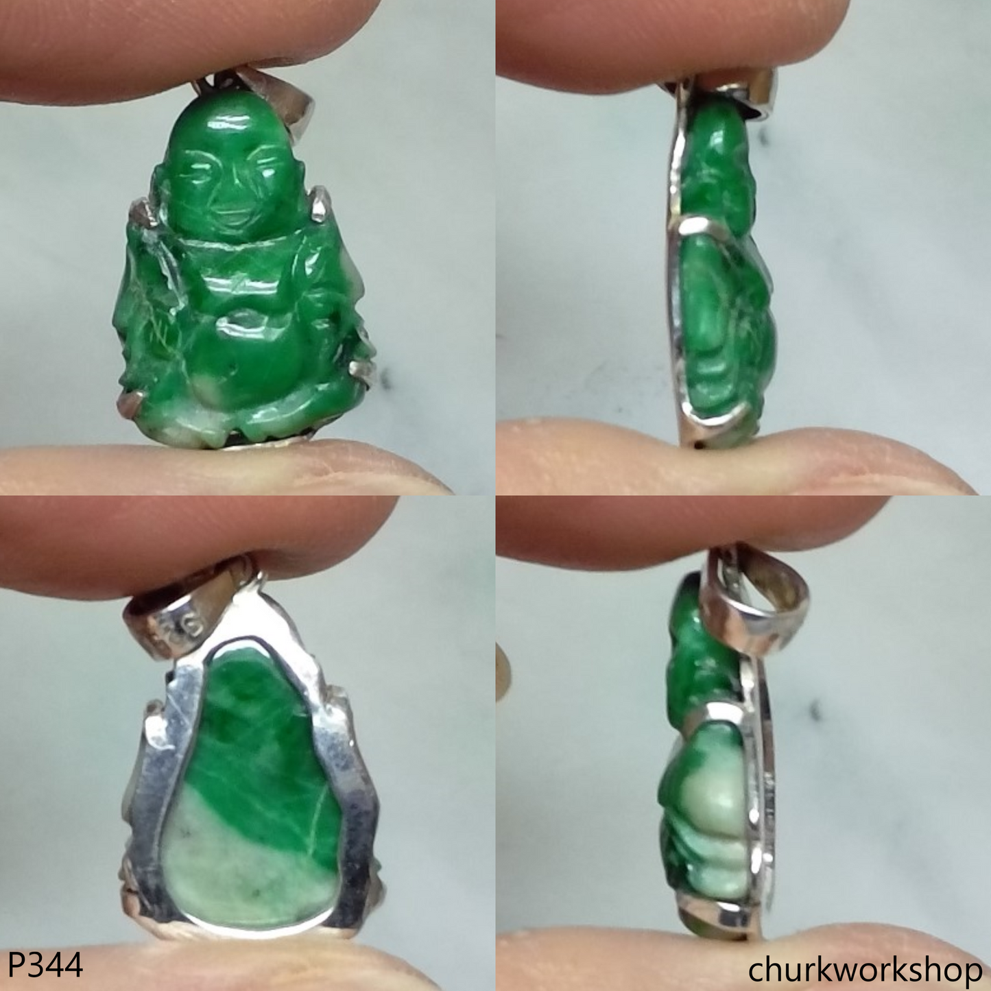 Small green jade happy Buddha pendant