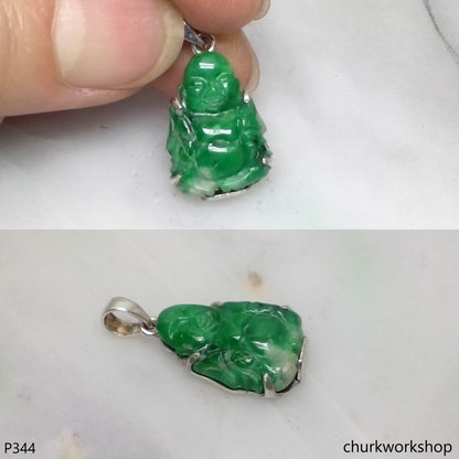 Small green jade happy Buddha pendant