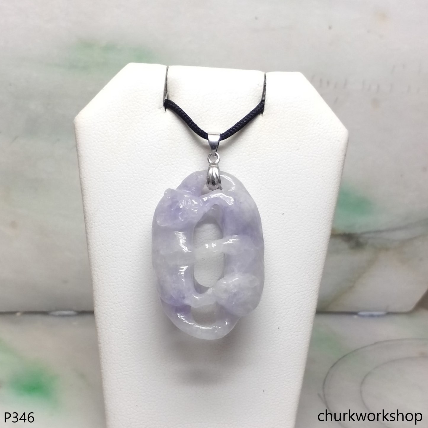 Lavender jade cat pendant