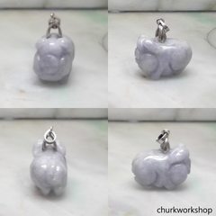 Lavender jade pig pendant with silver bail