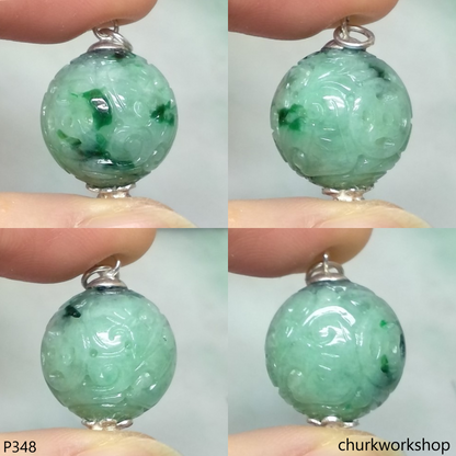 Light green carved jade bead pendant