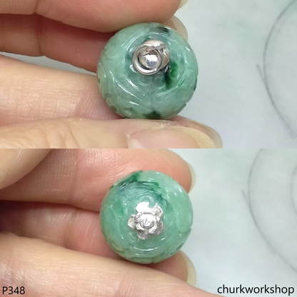 Light green carved jade bead pendant