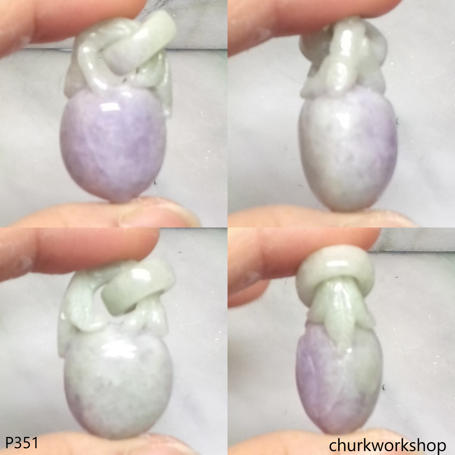 Lavender jade peach pendant with bail connected