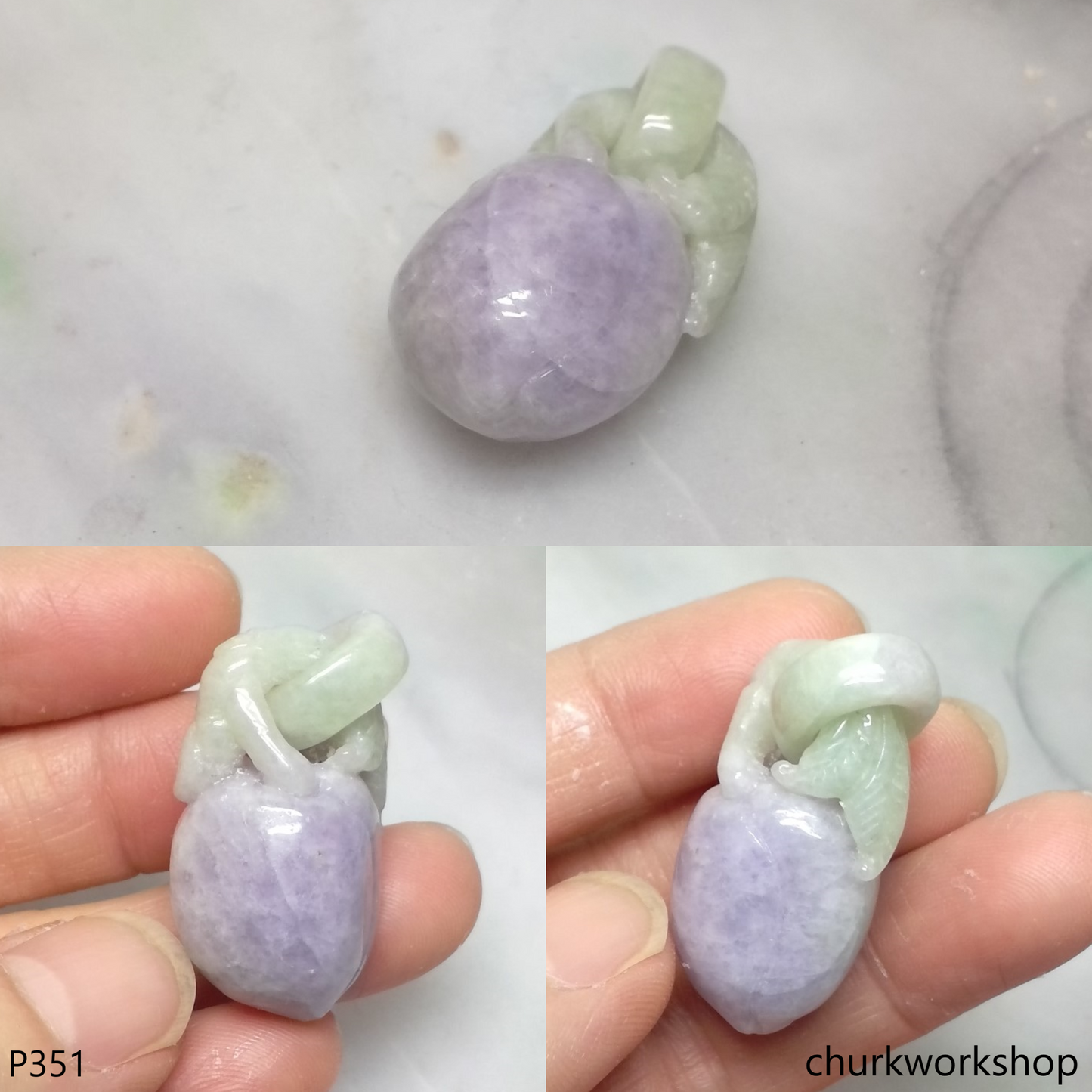 Lavender jade peach pendant with bail connected