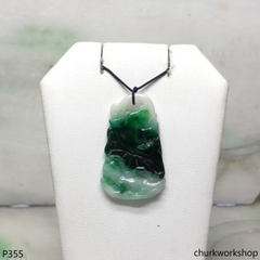 Dark green with splotches white jade pendant