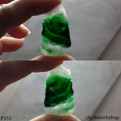 Dark green with splotches white jade pendant