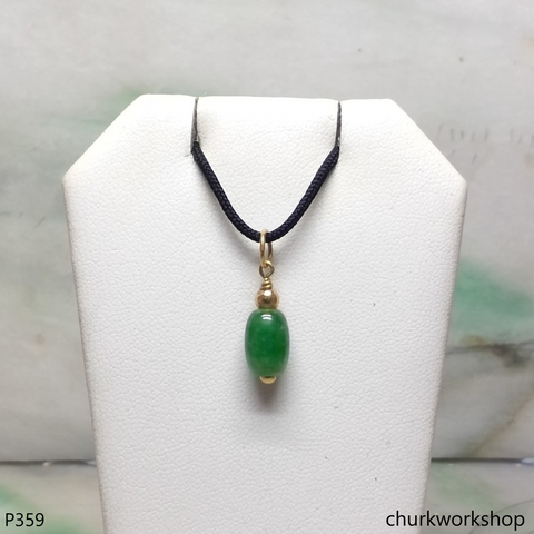 Green jade barrel bead pendant 14K yellow gold