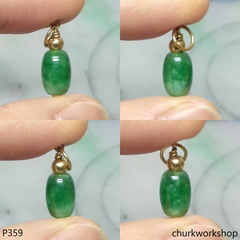Green jade barrel bead pendant 14K yellow gold