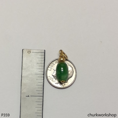 Green jade barrel bead pendant 14K yellow gold