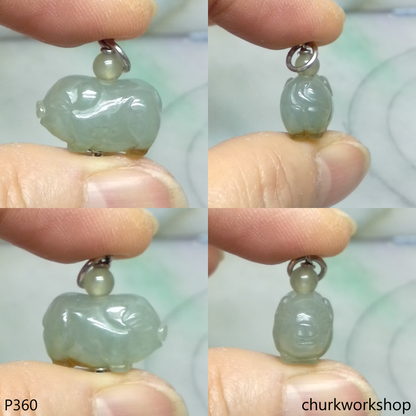 Jade pig pendant with silver bail