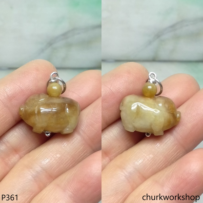 Red jade pig pendant with silver bail