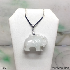 White jade elephant pendant with silver bail