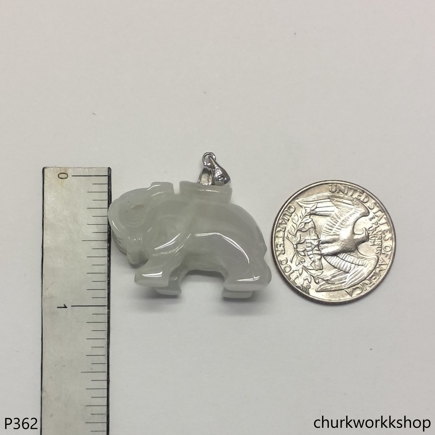 White jade elephant pendant with silver bail