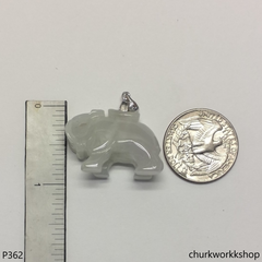 White jade elephant pendant with silver bail