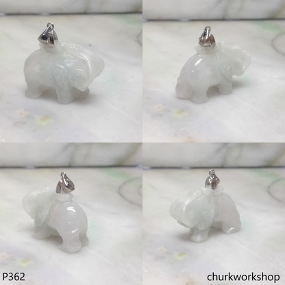 White jade elephant pendant with silver bail