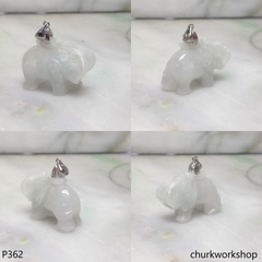 White jade elephant pendant with silver bail