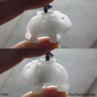 White jade elephant pendant with silver bail