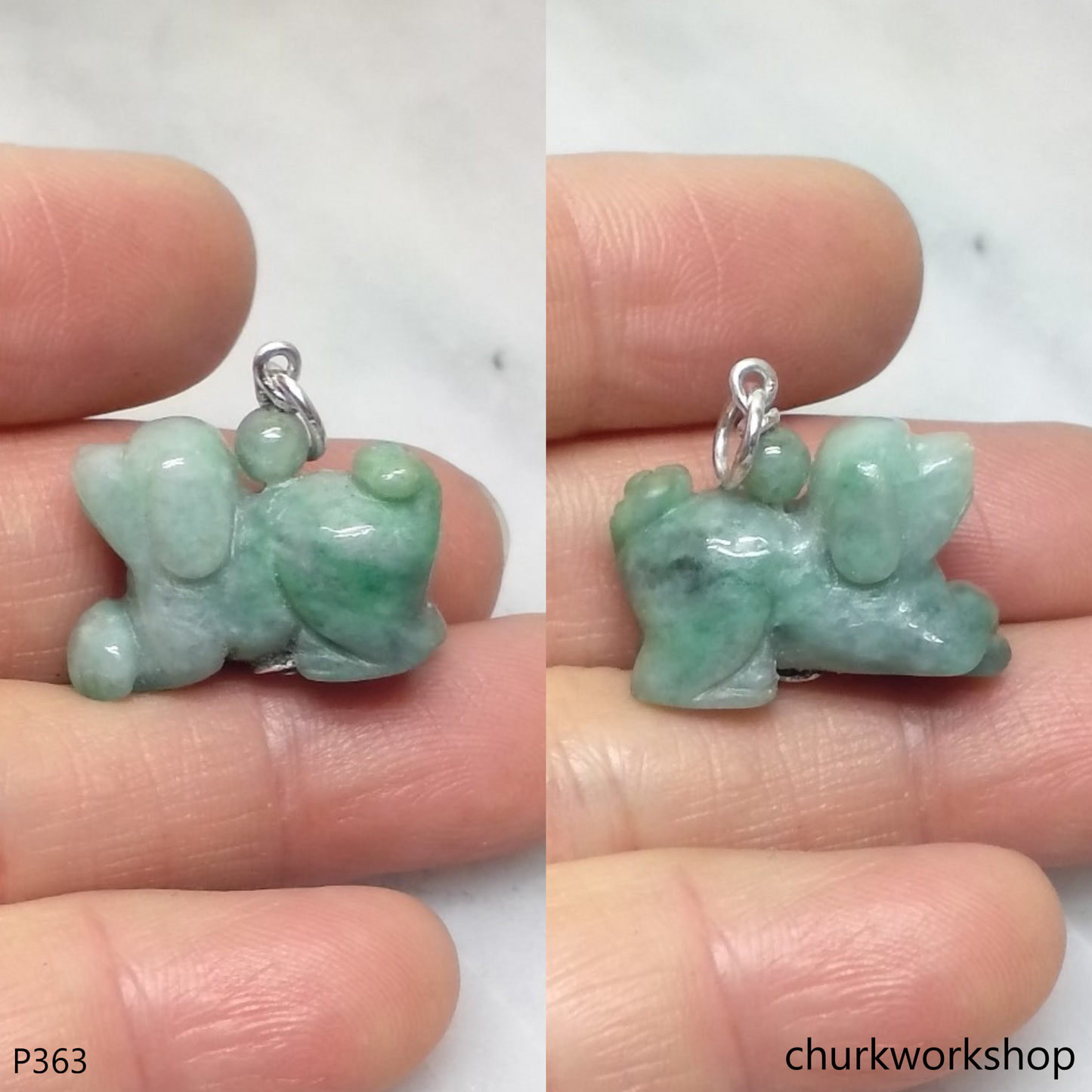 Jade dog pendant with silver bail