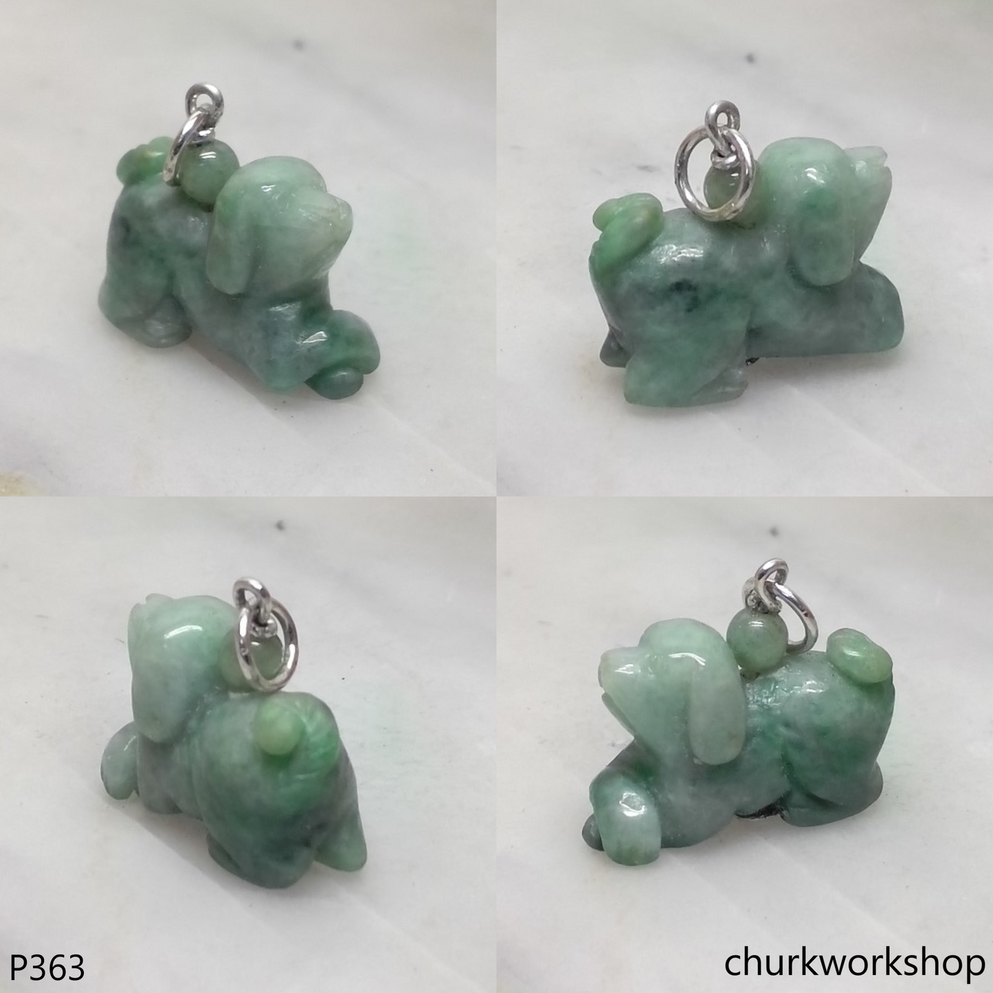 Jade dog pendant with silver bail