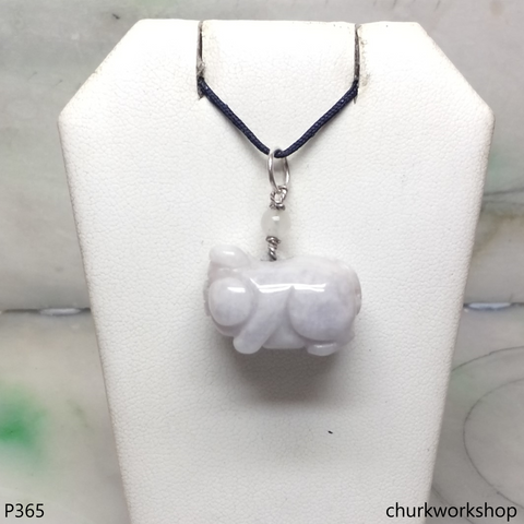 Lavender jade pig pendant with silver bail