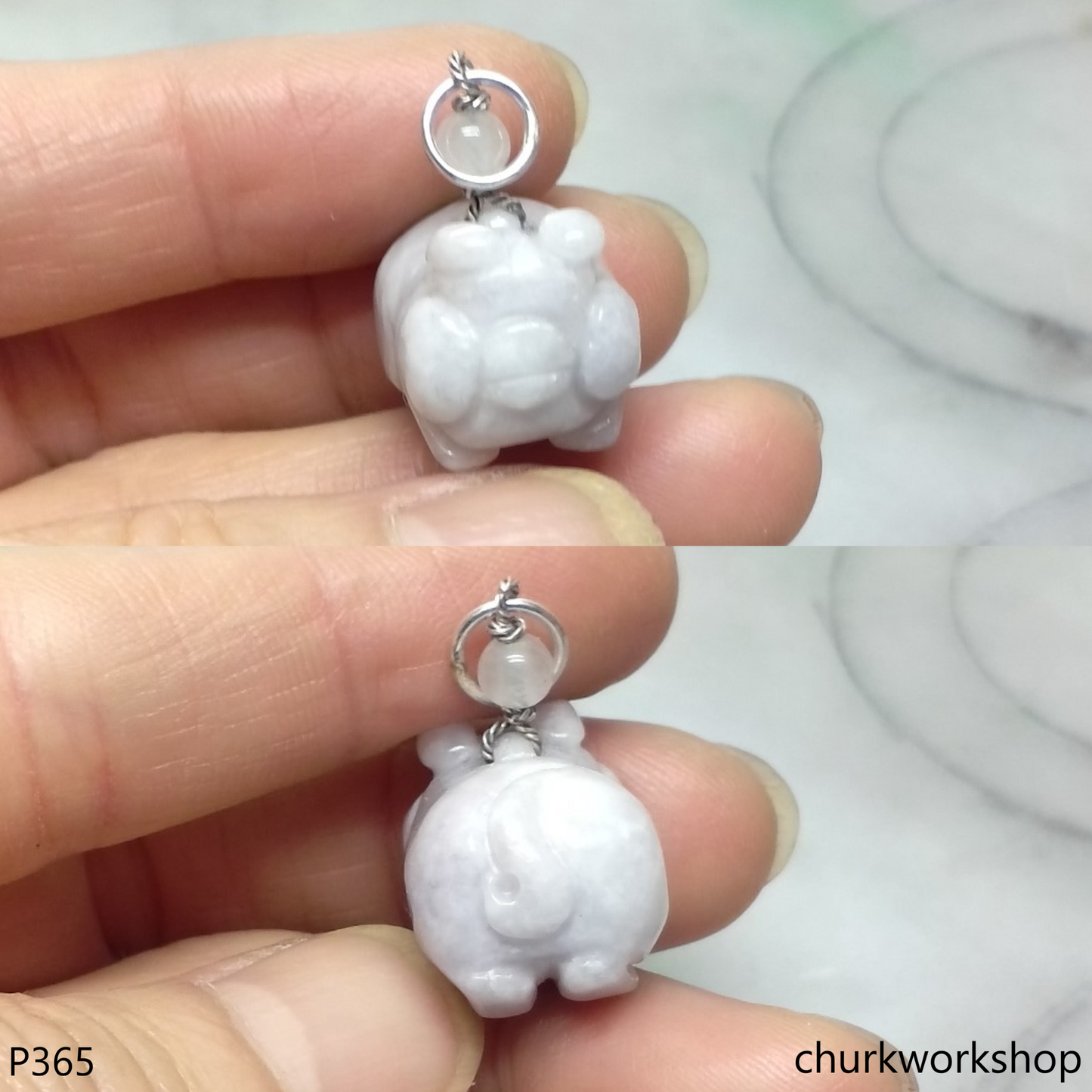 Lavender jade pig pendant with silver bail