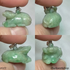 Green jade Ox pendant with silver bail