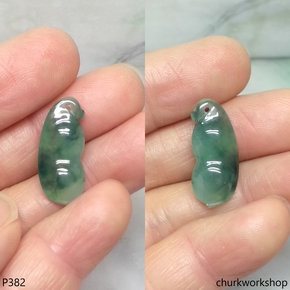 Bluish green small jade bean pendant
