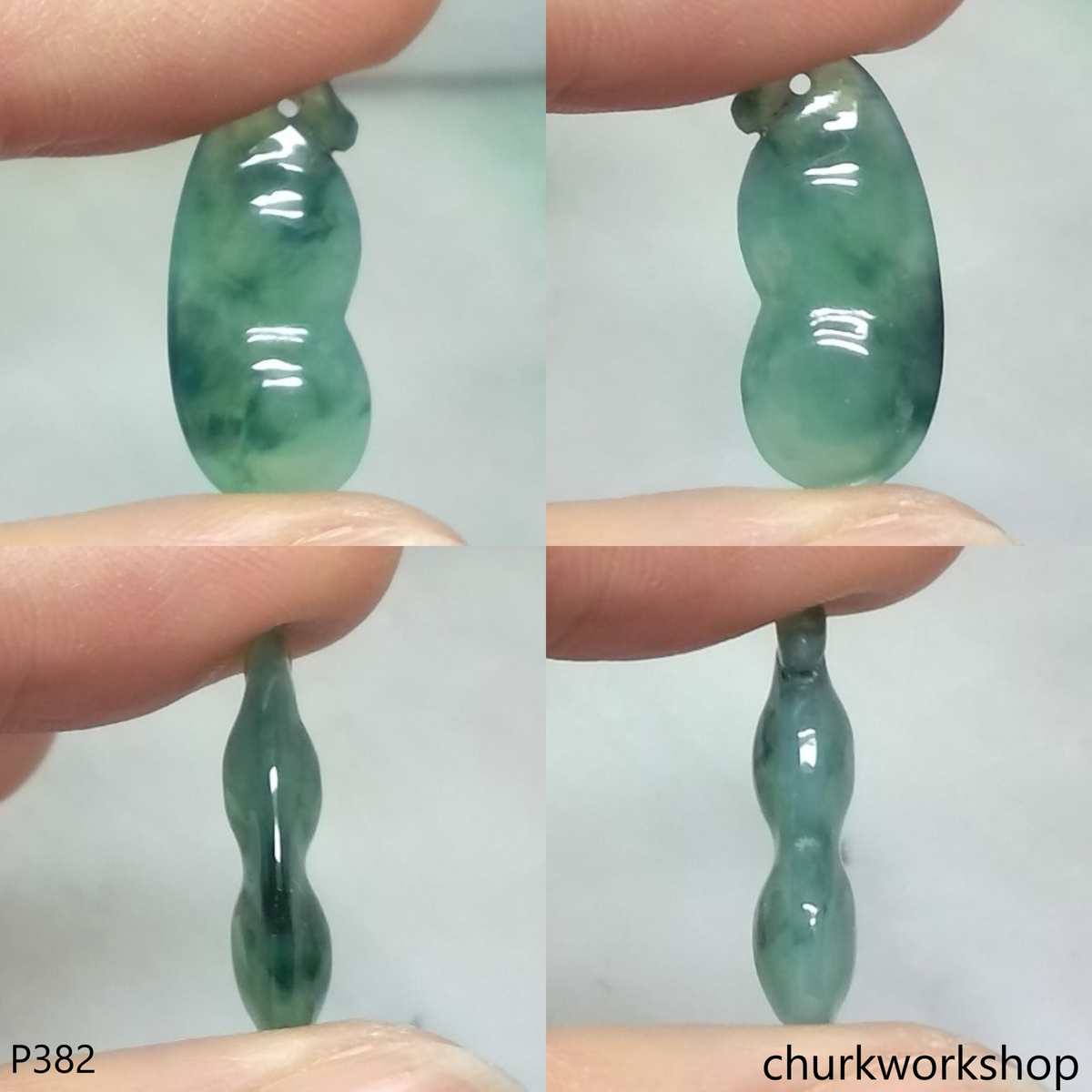 Bluish green small jade bean pendant