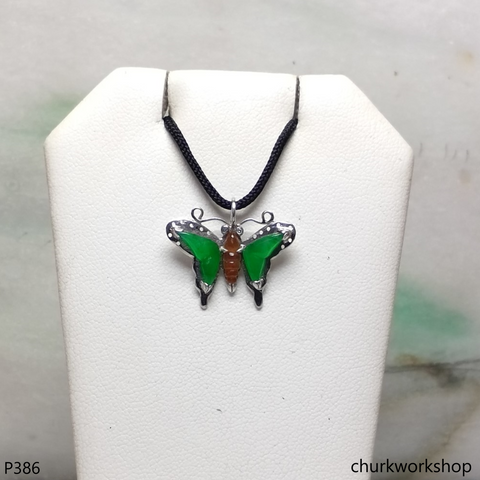 14k White gold jade butterfly pendant