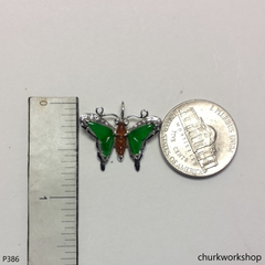 14k White gold jade butterfly pendant