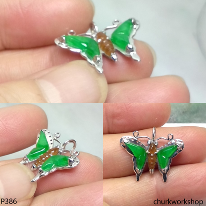 14k White gold jade butterfly pendant