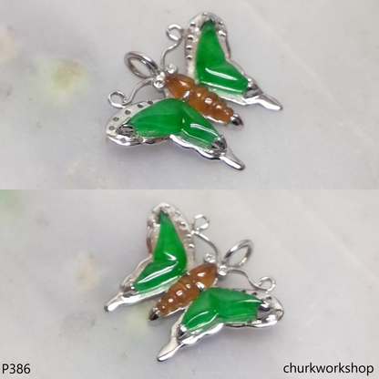 14k White gold jade butterfly pendant