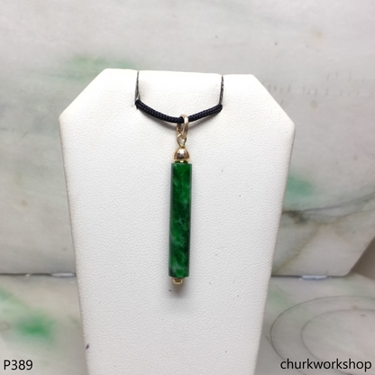 14k Yellow gold jade cylinder pendant