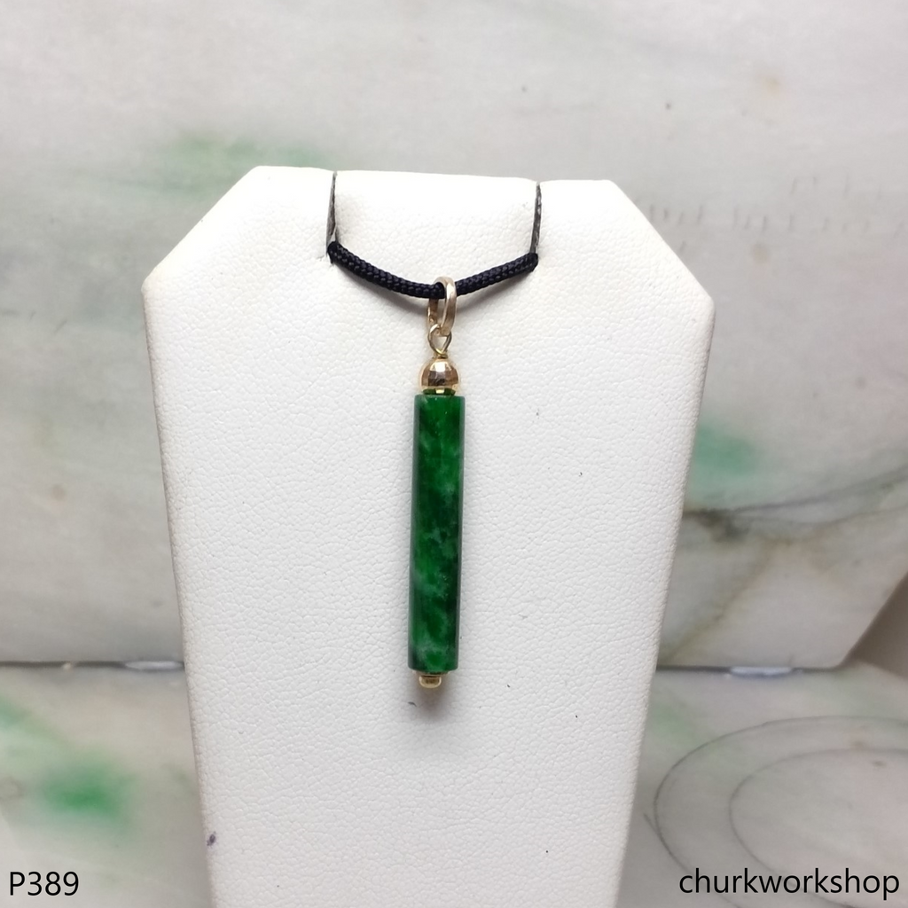 14k Yellow gold jade cylinder pendant